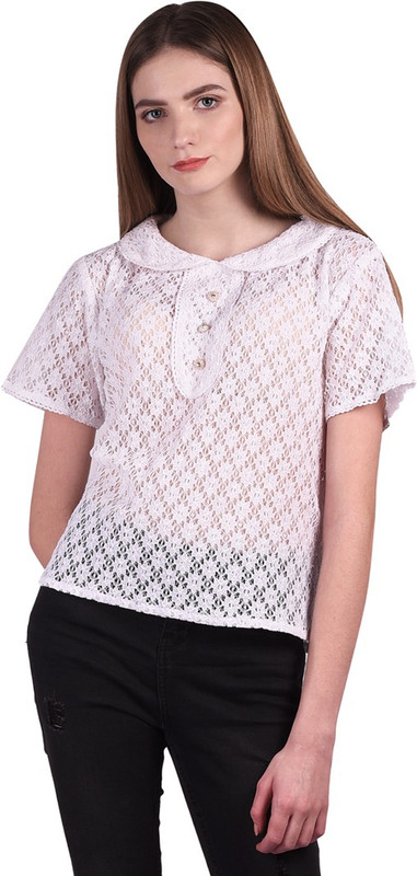 bonarsh Casual Regular Sleeve Lace Women White Top