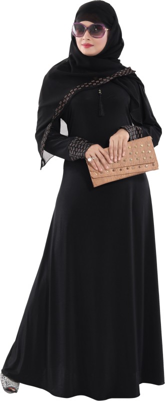 TUCUTE BLACK124 Lycra Blend Abaya With Hijab(Black)