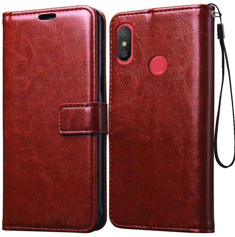 retrofit Flip Cover for Mi Redmi 6 pro with Leather Flip Wallet Case Stand , Magnetic Closure & Card Holder Cover(Executive Brown, Cases with Holder)