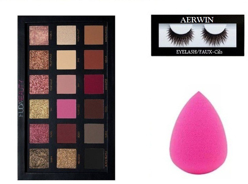 aerwin Eyelash And Rose Gold Textured Eye Shadow And 1 Blender Puff(3 Items in the set)
