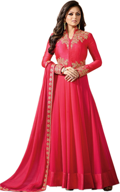 ultimateecommerce Poly Georgette Embroidered Salwar Suit Material(Semi Stitched)