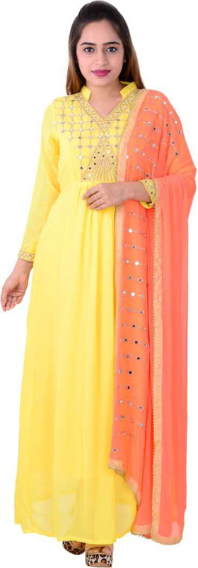 ultimateecommerce Poly Georgette Embroidered Salwar Suit Material(Semi Stitched)