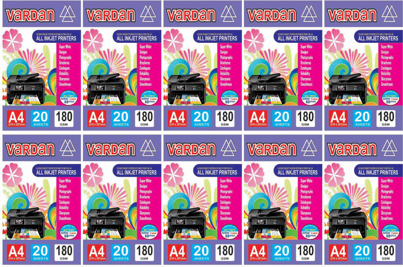 vardan VR 20X180 Unruled a4 Inkjet Paper(Set of 10, White)