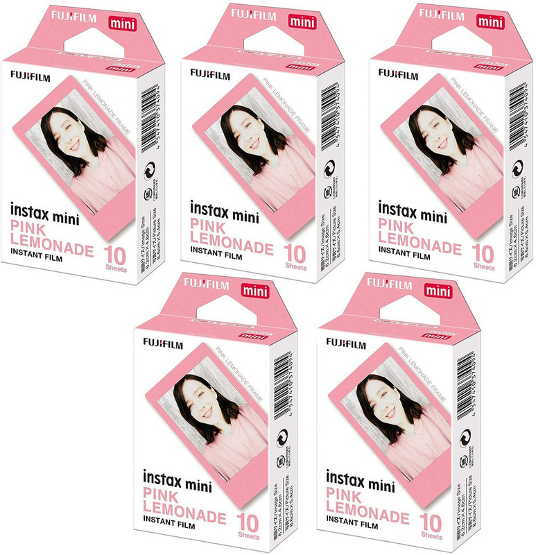 Fujifilm 5 Fujifilm Instax Mini Pink Lemonade Instant Film Roll ( 10X1) Film Roll(Yes 800 ISO Pack of 5)
