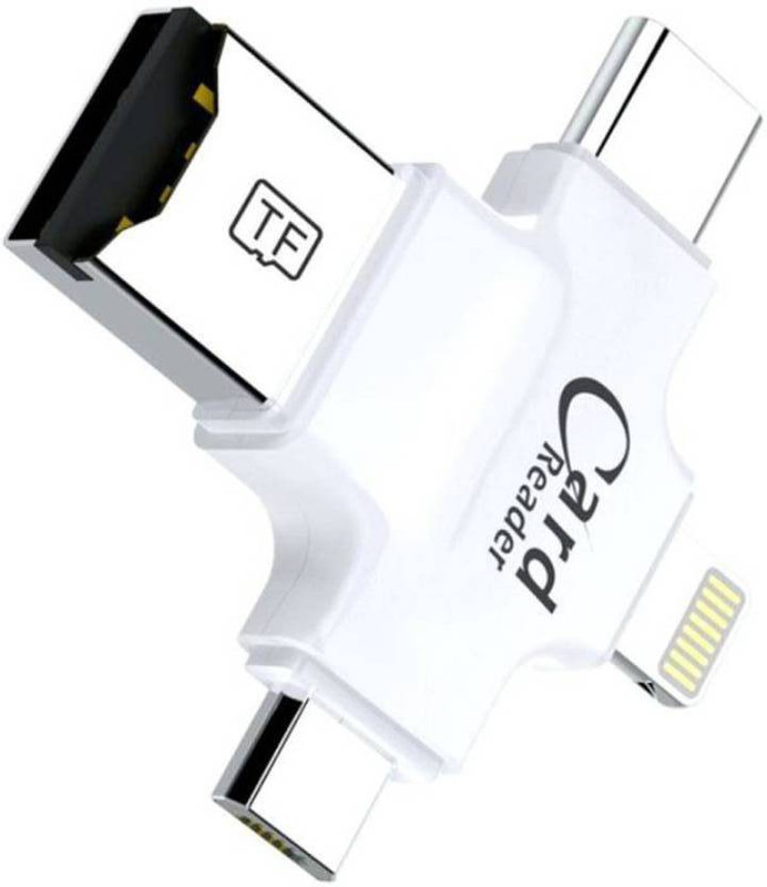 Triangle Ant ® High Quality Portable 4 in 1 Micro SD Card Readers, Mobile phone USB flash drive USB 3.0 TF Flash Memory USB, Lightning, Micro Usb, Type C Usb Connector Otg Card Reader(White, Black)