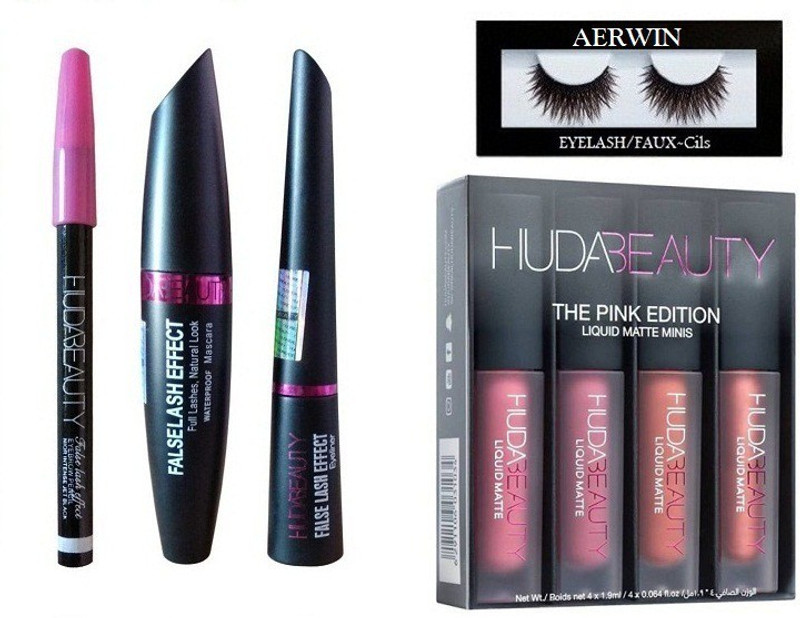 aerwin Eyelash And Huda Beauty 3 in 1 And Huda Beauty Pink Edition(8 Items in the set)