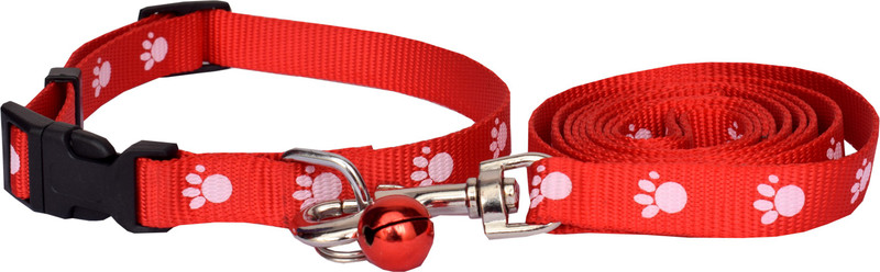 dogii Nylon Rope 15 mm Pow Print Collar Leash for Dogs (Red) Dog Harness & Leash(Medium, Red)