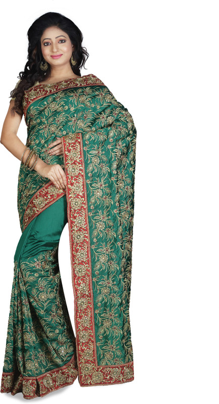 ambif Embroidered, Embellished Bollywood Raw Silk Saree(Pack of 11, Green)