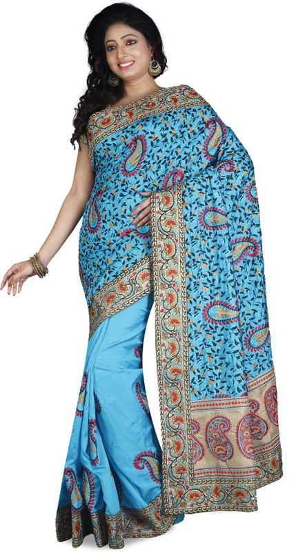 ambif Embroidered Fashion Raw Silk Saree(Pack of 41, Light Blue)