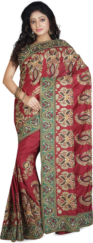 ambif Embroidered, Embellished Bollywood Raw Silk Saree(Pack of 50, Red)