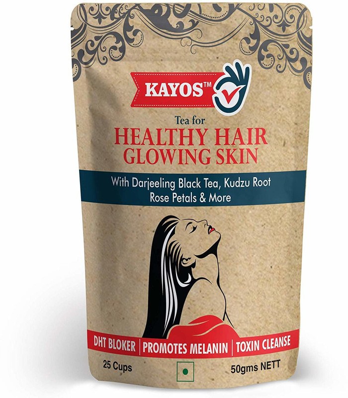 kayos Healthy Hair Glowing Skin (with DHT Blocker) Detox Herbal Green Tea - 50gm Tulsi, Rose, Orange, Turmeric Herbal Infusion Pouch(50 g)