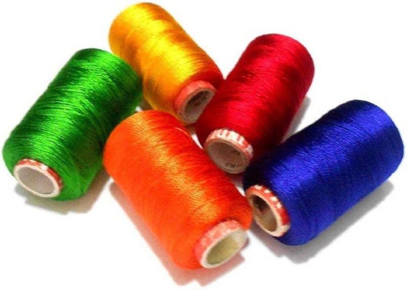 craftistics Silk Thread for Jewelery-Making 5 Spools - Turquoise Blue,Rani Pink,Mango Yellow,Green,Orange
