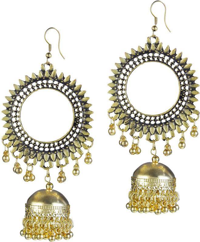 steeplook Ethnic Style Golden Oxidised Earrings With Jhumka For Women And Girls - Traditional Bold Fancy Party Wear Earring Alloy Jhumki Earring, Drops & Danglers, Hoop Earring, Earring Set, Drops & Danglers, Drops & Danglers
