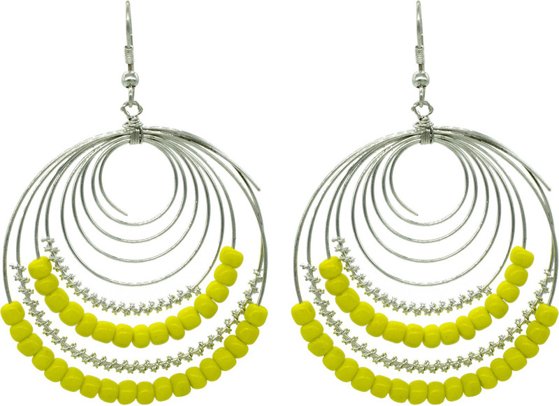 steeplook Stylish Bright Silver Fancy Earrings With Yellow Beads for Women and Girls Alloy Hoop Earring, Drops & Danglers, Earring Set, Drops & Danglers