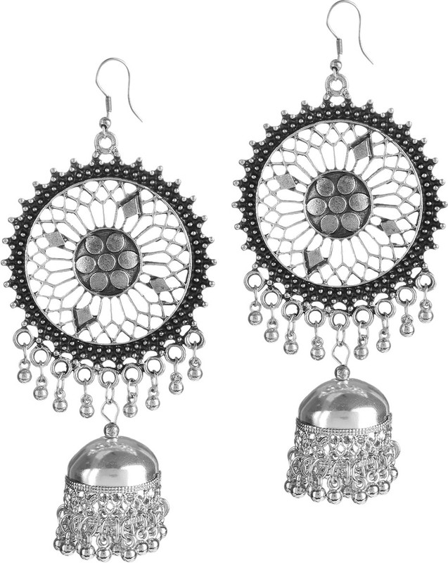 steeplook Ethnic Style Silver Oxidised Earrings With Jhumka For Women And Girls - Traditional Bold Fancy Party Wear Earring Alloy Drops & Danglers, Jhumki Earring