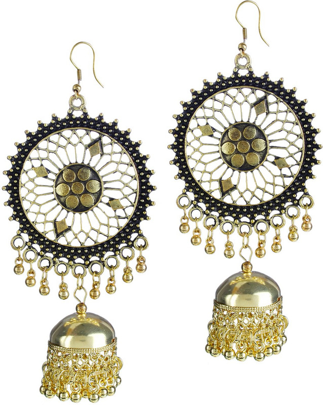 steeplook Ethnic Style Golden Oxidised Earrings With Jhumka For Women And Girls - Traditional Bold Fancy Party Wear Earring Alloy Drops & Danglers, Jhumki Earring, Chandbali Earring, Earring Set, Drops & Danglers, Drops & Danglers