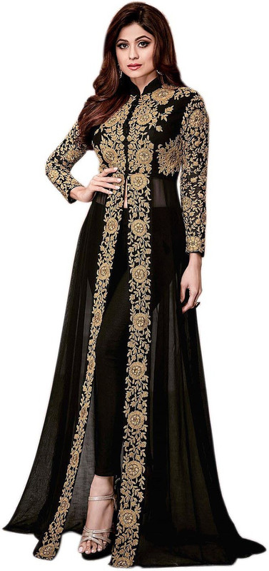 ultimateecommerce Poly Georgette Embroidered Salwar Suit Material(Semi Stitched)