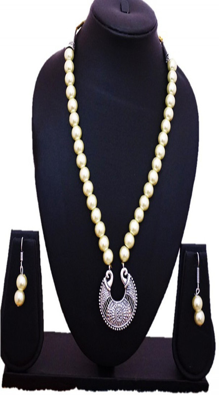 tanu Mother of Pearl Jewel Set(White, Silver)