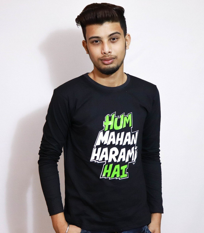 epasand Printed Men Round Neck Black T-Shirt