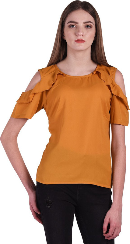 bonarsh Casual Cold Shoulder Solid Women Yellow Top