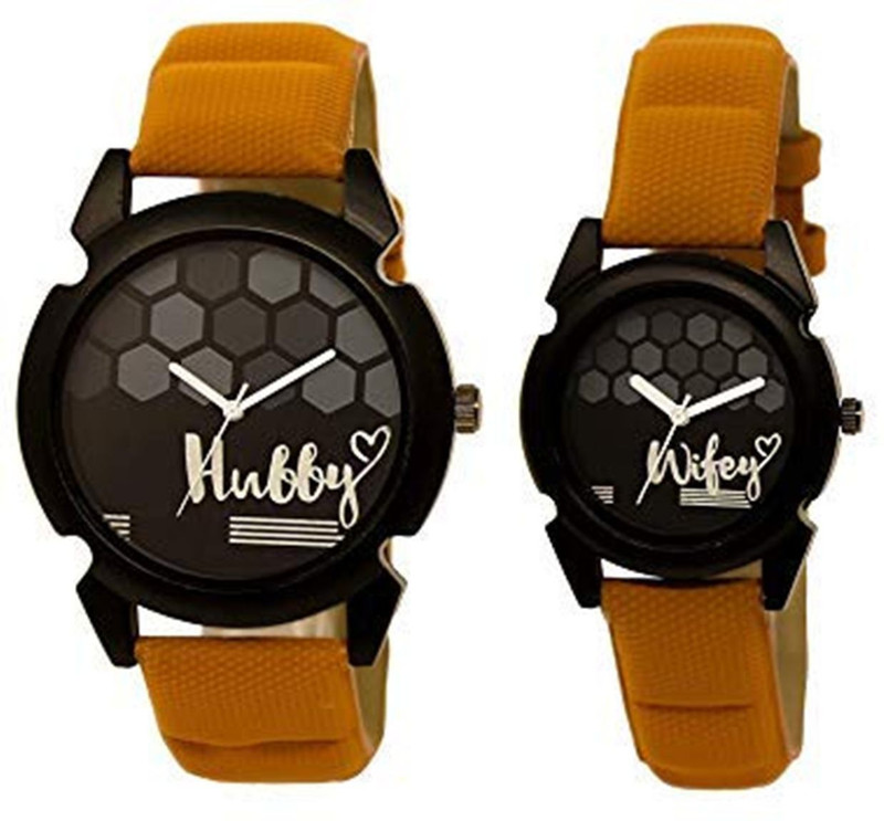 royal watches Round Black Dial Hubby-Wifey Men & Women Couple Watch-Popular Couple Brown Belt RES-28 RES-28 Analog Watch  - For Men & Women