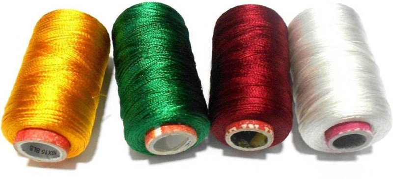 craftistics Shiny Soft Silk Thread for Beading, Tassel Making and Jewellery Making - Yellow, Dark green,Maroon, White