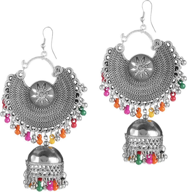 steeplook Beautiful Ethnic Silver Earrings With Colorful Ghungrus & Jhumka For Women And Girls - Traditional Bold Fancy Party Wear Earring Alloy Jhumki Earring