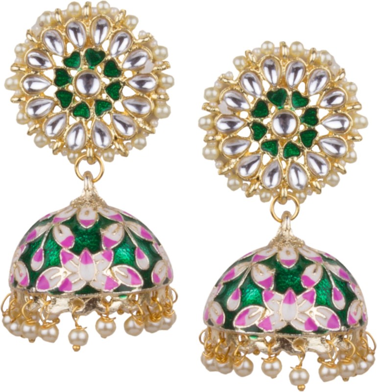 Piah Fashion Piah Fashion Appealing Gold Plated Green & Pink Minakari With...