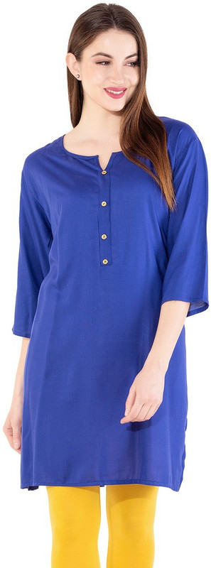 ftex Casual Solid Women Kurti(Blue)