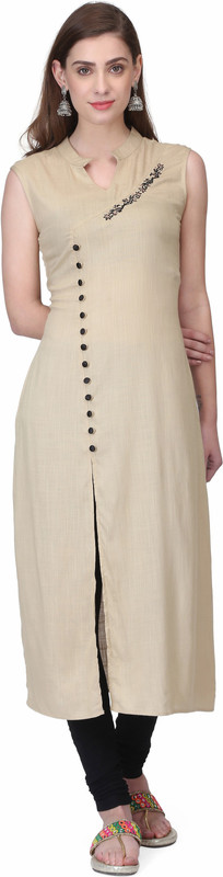 dusky flower Casual Embroidered Women Kurti(Beige)