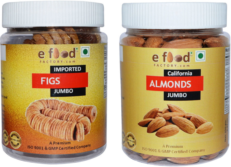 e food factory Imported Figs Jumbo & Almond Jumbo(250gm Each)In Per Jar Almonds, Figs Plastic Bottle(2 x 250 g)