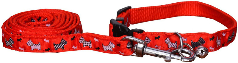 dogii Nylon Rope 15 mm Pow Print Collar Leash for Dogs (Red) Dog Harness & Leash(Medium, Red)