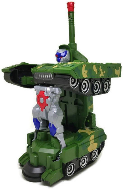 nvcollections Automatic Deformation 2-In-1 Transformer Army Robot Tank with Light, Music and Bump Function(Multicolor/Army color)