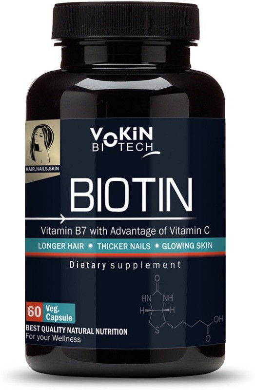 Vokin Biotech Biotin Maximum Strength, 10000mcg with  B7 for Hair, Skin & Nails(60 No)