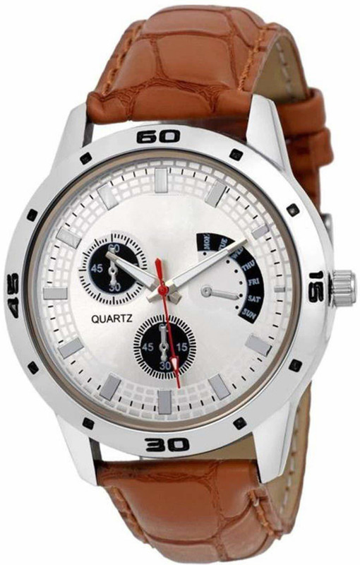 kanva Special Round Dial Exclusive Collection High Quality Series Analogue White Dial Brown Leather Strap Casual & Fashion Wrist Watch for Men & Boys KW-FX-425 Analog Watch  - For Men