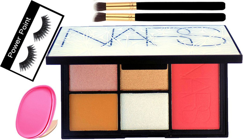 powerpoint Eyelashes&Makeup Brush2&Sponge Puff&Nars 4Shade Eyeshadow Palette&Pink Shade Blusher(5 Items in the set)