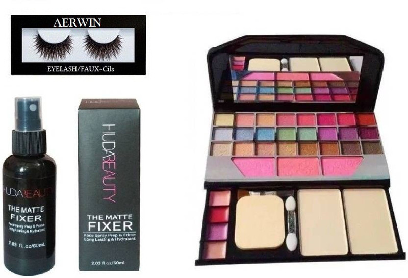 aerwin Eyelash And Huda Beauty Make up Fixer And Mini Laptop Eye shadow of 24 Colors(3 Items in the set)