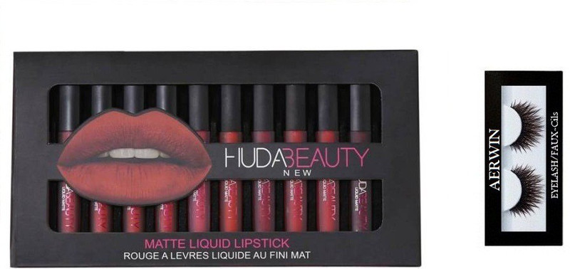 aerwin Eyelash And Huda Beauty 12 Color Lipstick Tray(2 Items in the set)