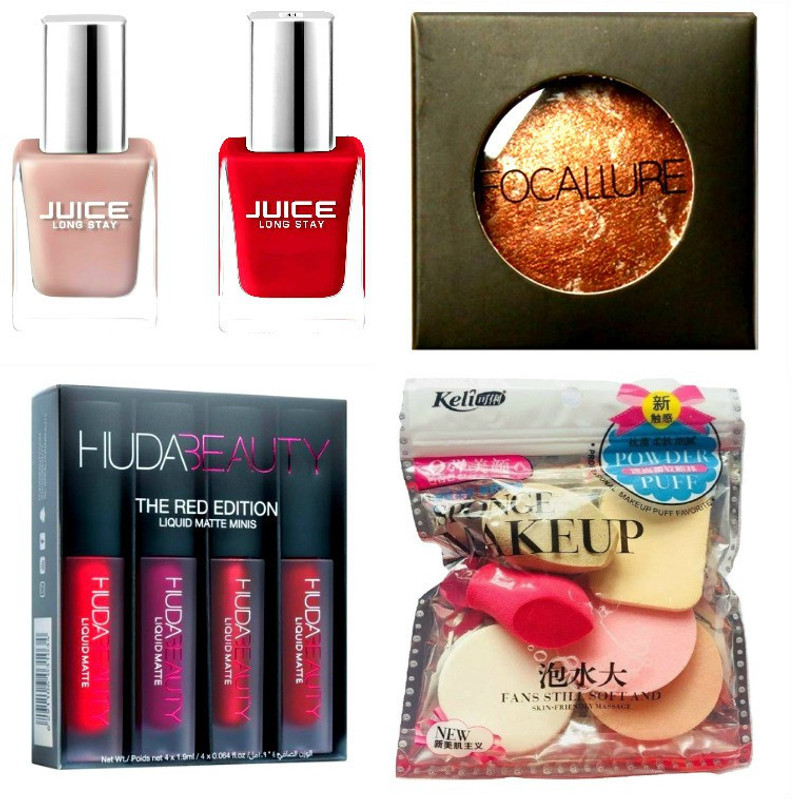 juice professional makeup combo kit (nail paint, matte lipsticks, makeup sponge set and metallic eyeshadow)(5 Items in the set)