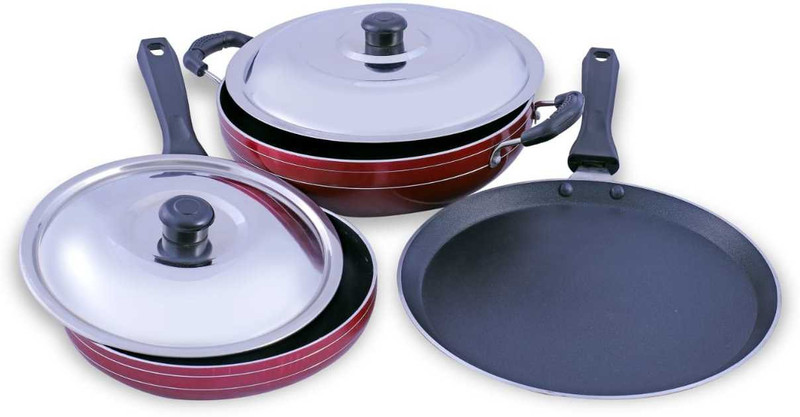 buyer non stick combo of kadai and fry pan and tawa with stainless steel lid Cookware Set(PTFE (Non-stick), 3 - Piece)