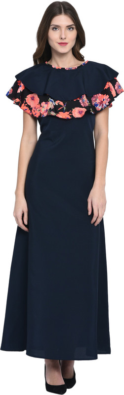 triraj Women Gown Dark Blue, Pink Dress