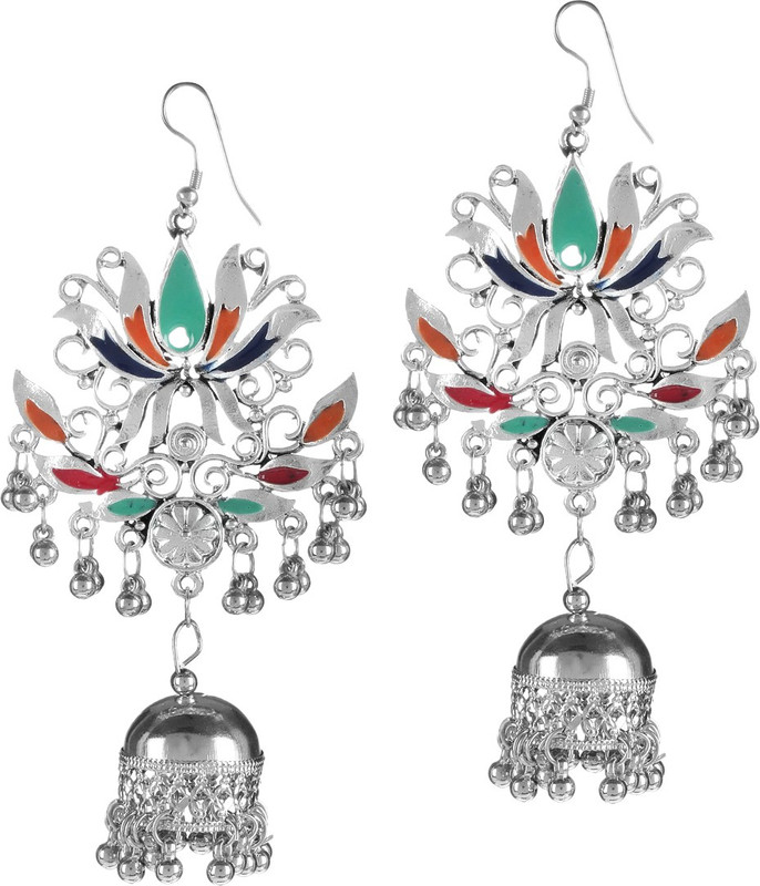 steeplook Awesome Colorful Floral Designer Silver Earrings With Jhumka For Women And Girls - Traditional Bold Fancy Party Wear Earring Alloy Jhumki Earring, Drops & Danglers, Drops & Danglers, Earring Set, Drops & Danglers