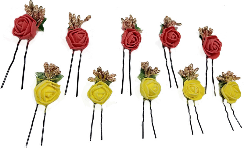 facet world hair juda pin 12 Hair Clip, Hair Claw, Bun Clip, Hair Accessory Set, Hair Pin, Back Pin(Yellow, Red)