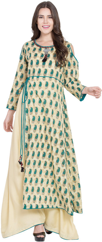 icre8t fashions Casual Printed Women Kurti(Green, Beige)