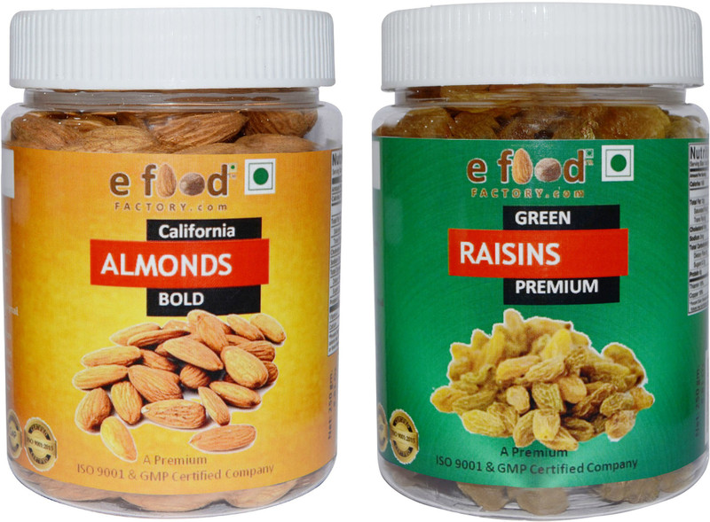 e food factory Almonds Bold & Green Kishmish Premium(250gm Each) In Pet Jar Almonds, Raisins Plastic Bottle(2 x 250 g)