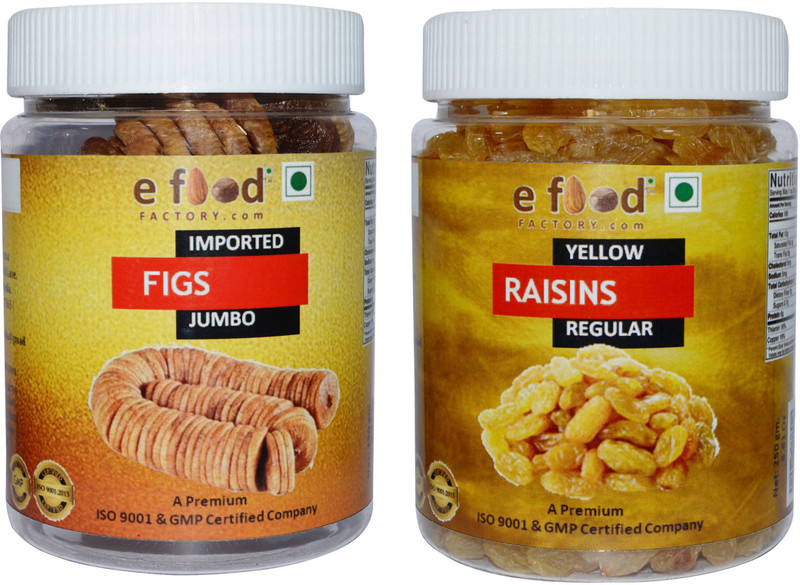 e food factory Imported Figs Jumbo&Green Kishmish Regular(250gm Each)In Per Jar Figs, Raisins(2 x 250 g)