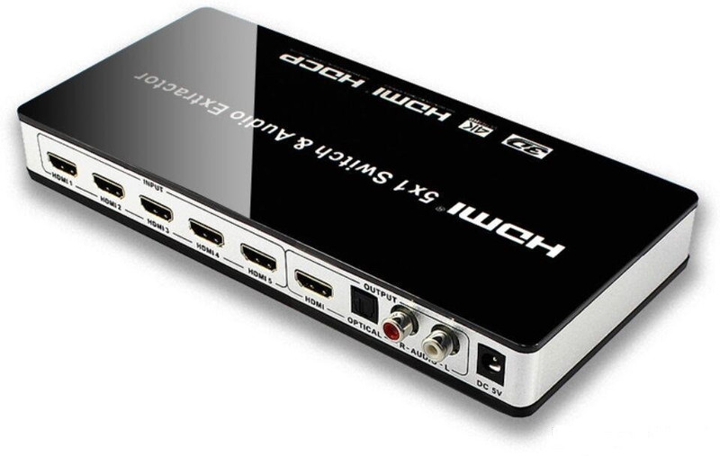 microware 5 x 1 HDMI Switch [Ultra HD 4K x 2K] 5 Ports HDMI Audio Extractor Switch Converter with Optical & L/R Audio Output - 3D 1080p/120hz | ARC - Includes IR Remote & Power Adapter Media Streaming Device(Black)