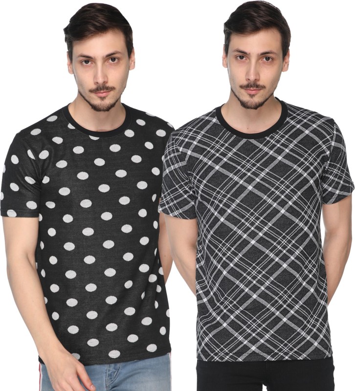 Shaun Printed, Checkered Men Round Neck Multicolor T-Shirt(Pack of 2)