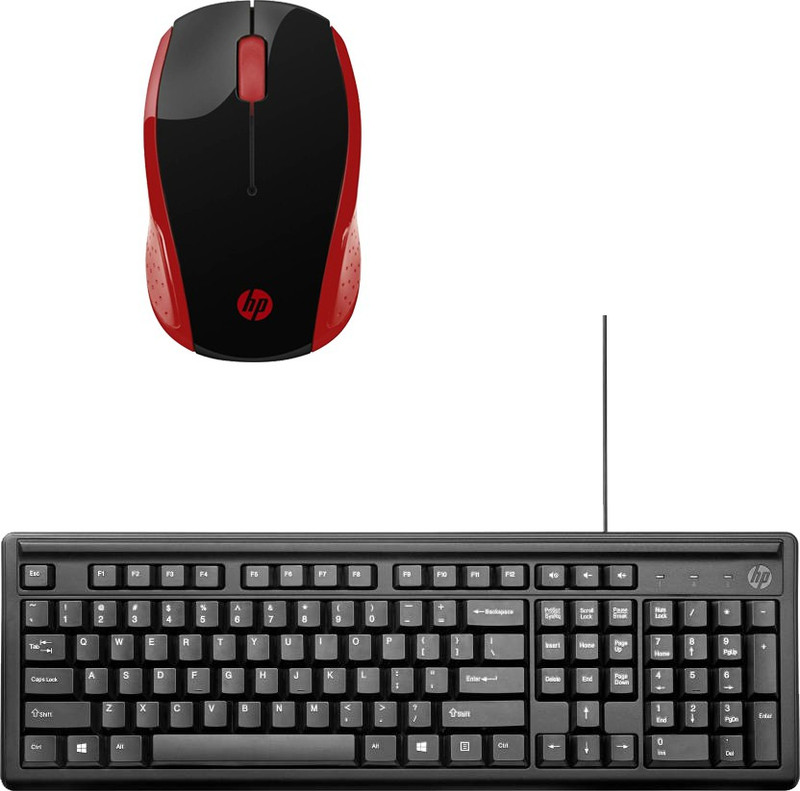 HP Multimedia Keyboard-HP100-Wireless Mouseh-HP 200BR_ Black_Red Combo Set