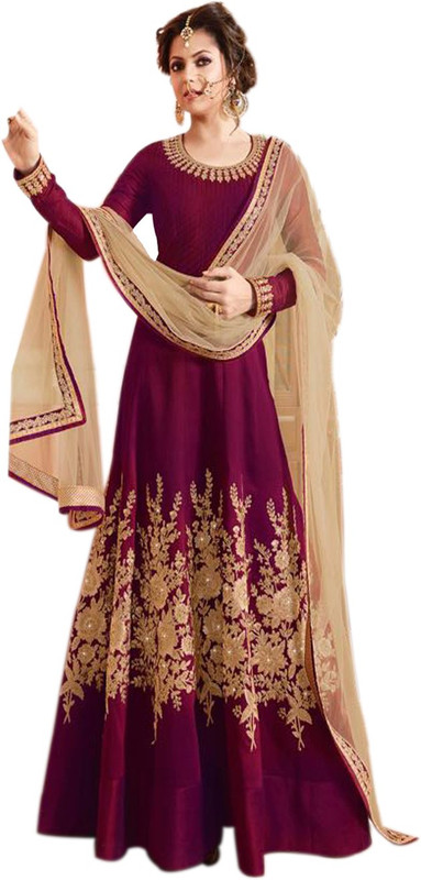ap enterprise Poly Silk Embroidered Salwar Suit Material(Semi Stitched)